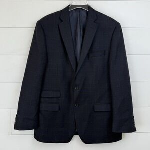 Lauren Ralph Lauren Blazer Jacket Mens 44R Navy 100% Wool Windowpane Elbow Patch